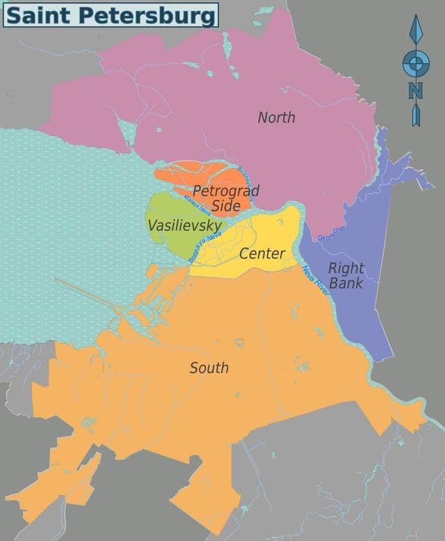 Mapa de los barrios de San Petersburgo