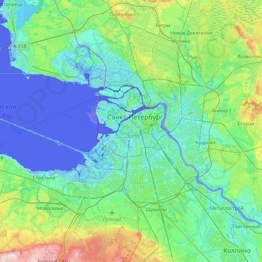 Mapa de elevación de San Petersburgo