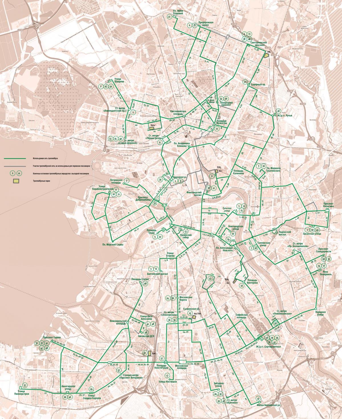 Mapa de las estaciones de tranvía de San Petersburgo