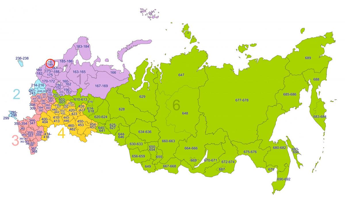 Mapa de códigos postales de San Petersburgo