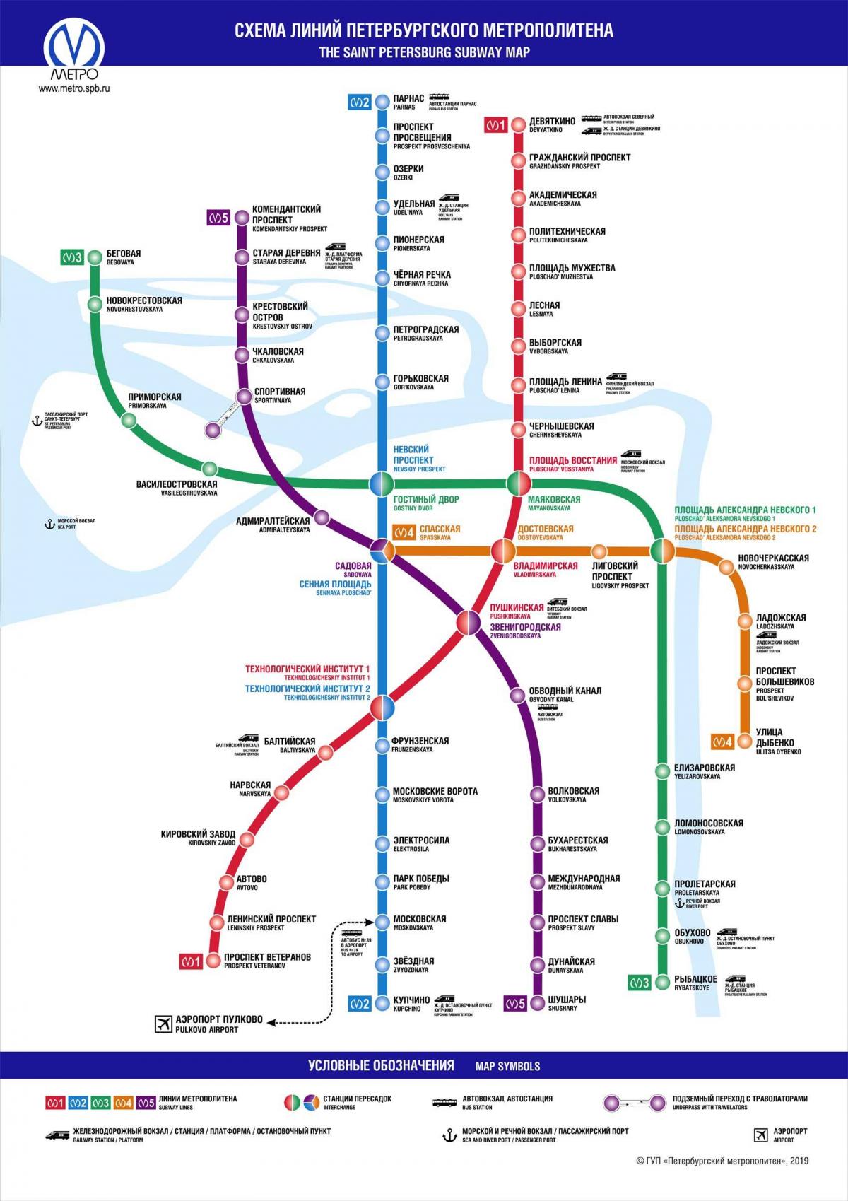 Mapa de las estaciones de metro de San Petersburgo