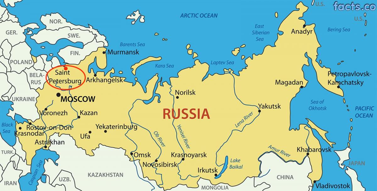 San Petersburgo en el mapa de Rusia